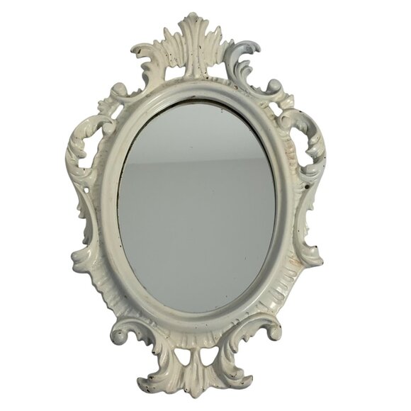 Vintage Ornate Oval Wall Mirror With Off-white Frame Mid Century Made In USA - Picture 1 of 9
